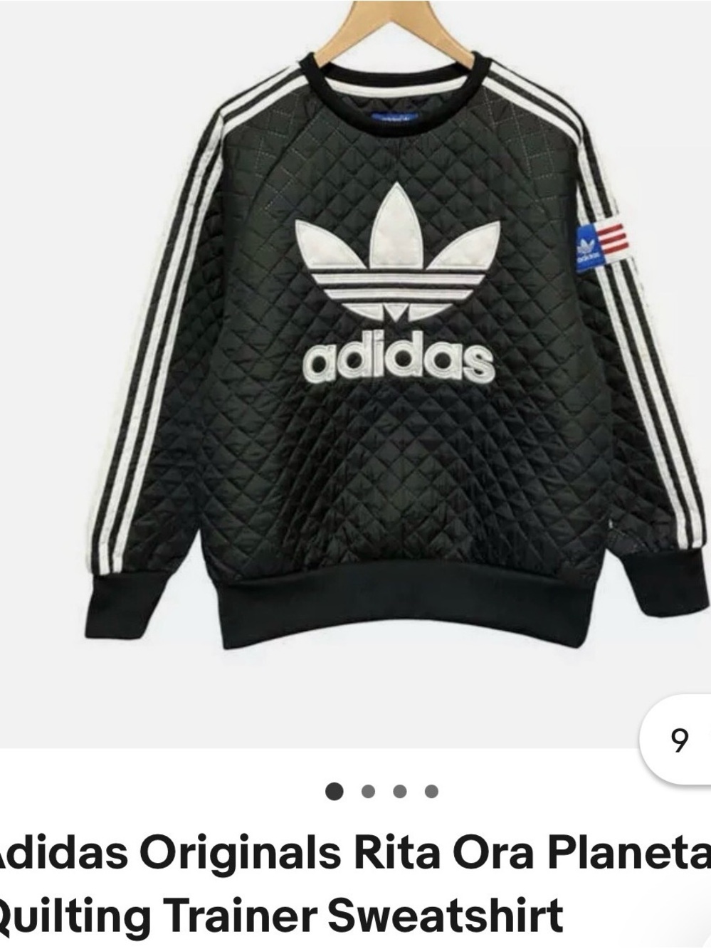 adidas Black Quilted Sweatshirt with White Trefoil